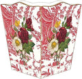 Marye-Kelley-Four Flowers on Red Toile Wastepaper Basket Decoupage Wood Decorative Wastebasket for Kitchen Bathroom Bedroom Living Room Handmade Made in The USA