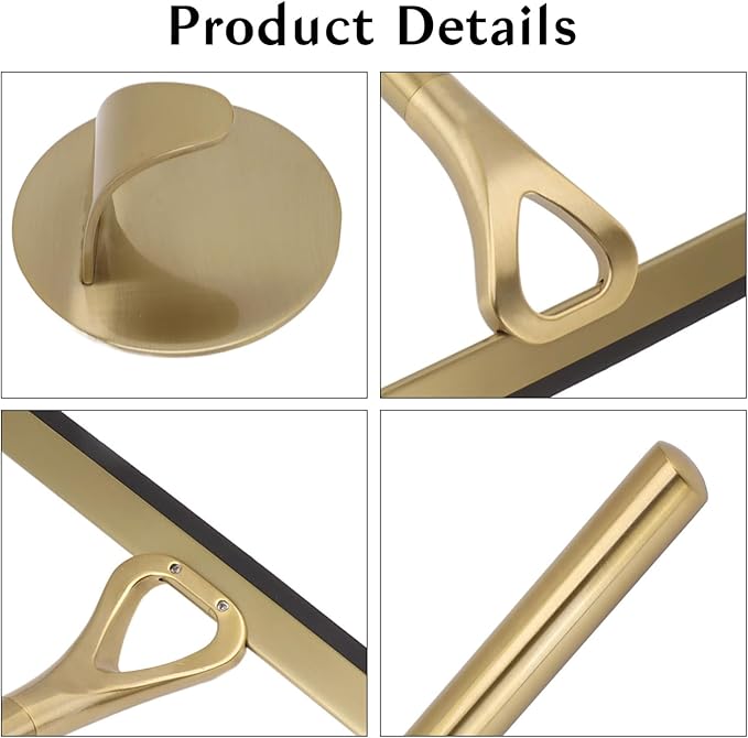 8.9x8.7inch Gold Stainless Steel Shower Squeegee Window Squeegee with Hanging Hook - Glass Wiper Squeegeer Cleaning Tool for Clean Ceramic TileShower Door MirrorWindowCar GlassTable Top