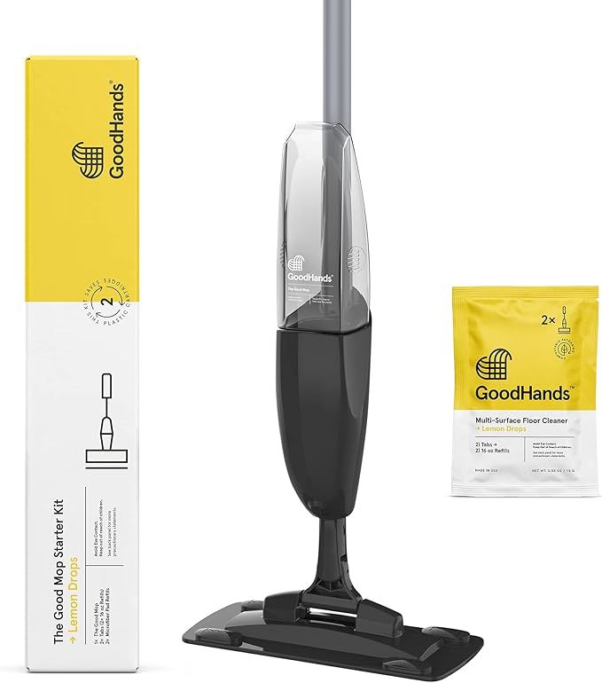 GoodHands - The GoodMop Starter Kit - Trigger Spray Mop with 2 Microfiber Pads and 2 Lemon Drops Scented Floor Cleaner Tablets (Includes 2 Floor Cleaner Refills)