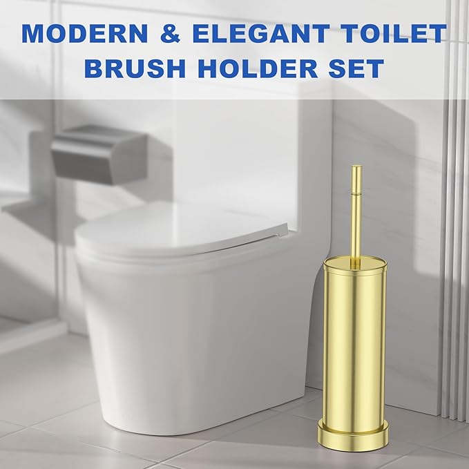 304 Stainless Steel Toilet Brush and Holder Set Toilet Bowl Brush and Holder Heavy Duty with Long Handle Removable Inner Bowl and Splash Protection for Bathroom