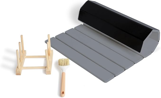 HavenMat – Large Stone Dish Drying Mat (24”x16”) with Bamboo Rack &amp Brush | Quick-Dry Diatomite Counter Mat for Dishes Glassware Plants &amp Pets | Grey Kitchen Drying Stone (Grey)