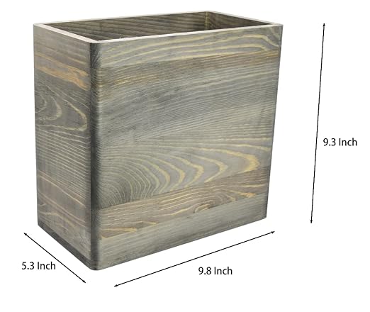 Owlgift Rustic Gray Wooden Trash Can Rectangular Wastebasket Bin for Home Office Kitchen Bathroom – Farmhouse Style Wood Garbage Bin 9.8” x 5.3” x 9.3”