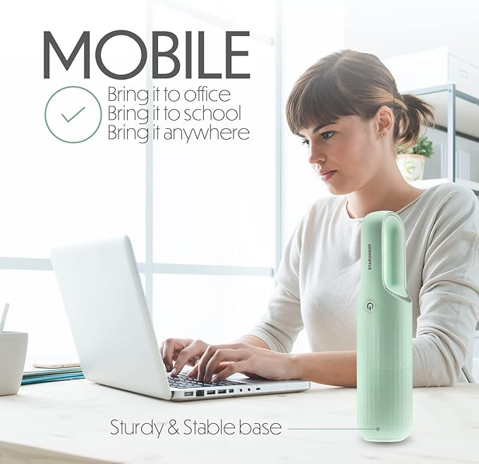 STARUMENT Vacuum Cleaner for Dust Pet Hair Dirt Home Car Interior Lightweight Portable Handheld Cordless Easy to Use Compact Design Battery Rechargeable with USB-C Cable (Mint Green)