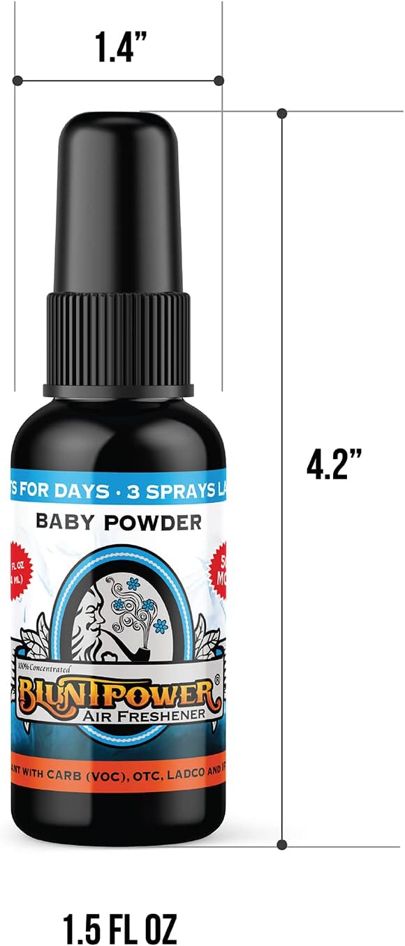 BluntPower (Baby Powder 5 Pack) Concentrated Air Freshener - Premium Oil Based Air Freshener Spray For Home and Car - Long-Lasting Bathroom Spray Car Freshener &amp Odor Eliminator Spray