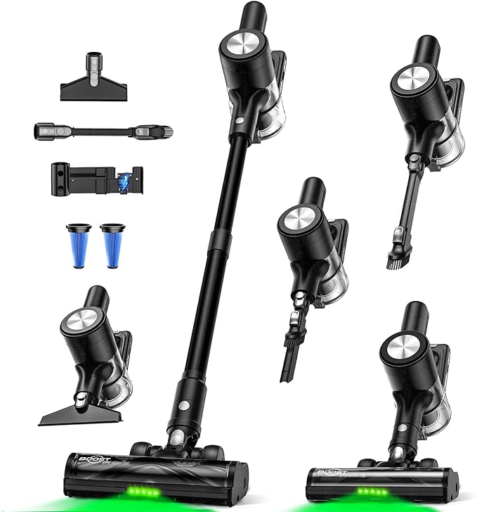 Cordless Vacuum Cleaner 46Kpa/55 Mins Vacuum Cleaners for Home Self-Standing Stick Vacuum with Rechargeable DockLED Display &amp Anti-TangleLightweight Vacuum for CarpetFloor (Pure Black)