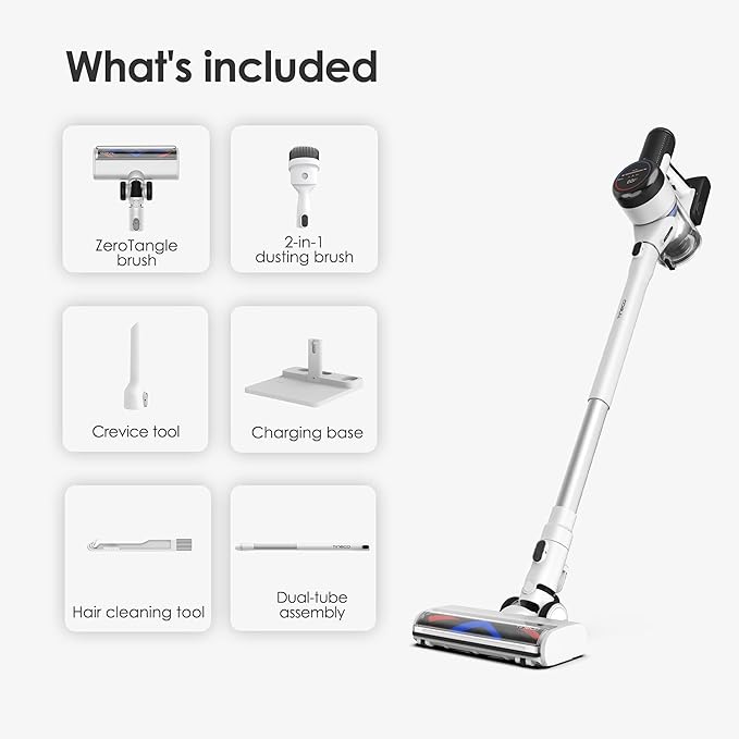 Tineco Pure ONE S15 Essentials Cordless Vacuum Cleaner Stick Vacuum Rechargeable with Anti-Tangle Brush LED Headlights for Hard Floor Pet Hair &amp Home Cleaning