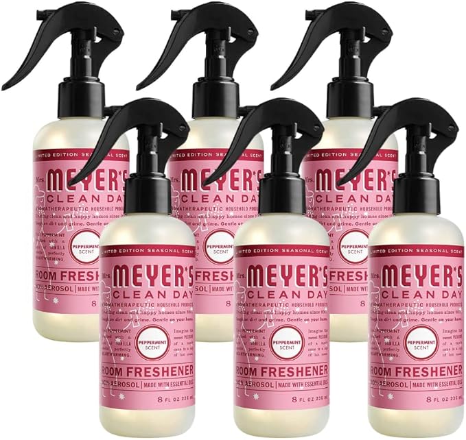 Mrs. Meyer's Room and Air Freshener Spray Non-Aerosol Spray Bottle Infused with Essential Oils Peppermint 8 Fl Oz. (Pack of 6)