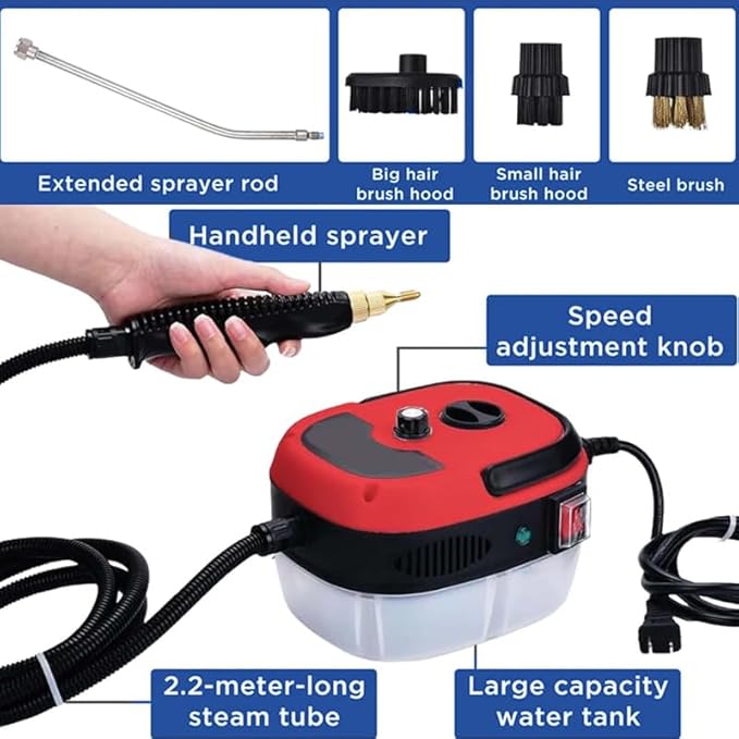 Saker handheld steam cleaner36oz Large Capacity 2500W Steam Cleaner with 6-Level Adjustment 10s Quick Heat for Kitchen Bathroom Car (Red-Single Knob Control)