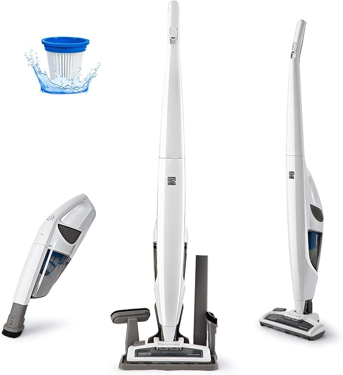 Kenmore DS1030 Cordless Stick Vacuum Lightweight Cleaner 2-Speed Power Suction LED Headlight 2-in-1 Handheld for Hardwood Floor Carpet &amp Pet Hair White