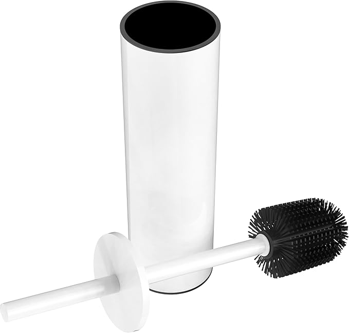Toilet Brush and Holder Set Stainless Steel Toilet Bowl Brush with Lid Rust Proof Toilet Cleaner Brush with Caddy Durable Bristles Splash Proof Ideal for Bathroom（1 Pack White）