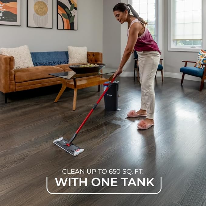 O-Cedar H2prO Flat Mop System | Quick Cleaning Tool | Clean with Water | Machine Washable Reusable Microfiber Mop Pad | Safe on Wood Floors Vinyl Tile Baseboards Walls
