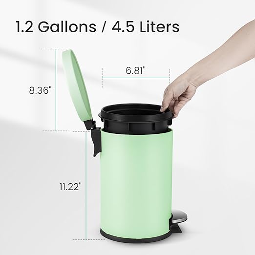 Cesun 1.2 Gallons Small Green Trash Can Bathroom Garbage Can with Lid and Foot Pedal Mini Round Wastebasket for Bathroom Bedroom Office 4.5 Liters / 1.2 Gallons Green