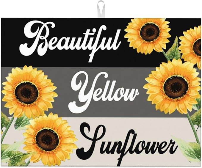 Sunflower Flower Dish Drying Mat 18x24 For Kitchen Counter Absorbent Microfiber Dishes Pad Dish Drainer Rack Mats Fast Dry Kitchen Accessories