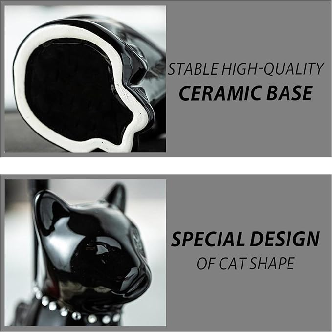 Comeon Ceramic Cat White/Black Toilet Brush and Holder Set Plastic Handled Scrub Brush for Bathroom Cleaning10.63*6.3 (White)