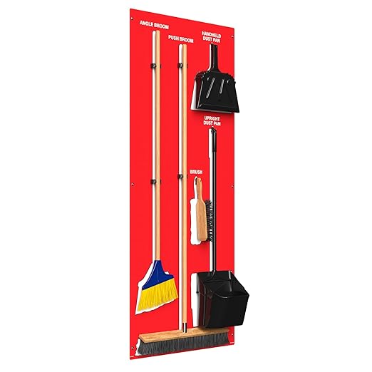 Clean &amp Sweep 5S Shadow Board/Wall Mount Broom Holder 68 x 30 Board 5S Cleaning Station - with Broom and Dustpan Set Included Made in The USA by AccuformNMC Red/White PSB616RDWT