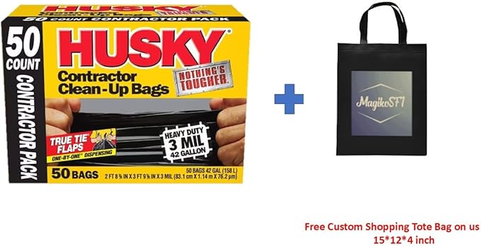 42-Gallon Contractor Clean-Up Trash Bags (50 Count) Plus Free MagikoSFI Custom Shopping Tote Bag