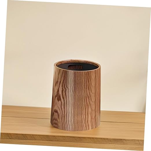 Uonlytech Vintage Wood Grain Trash Can 8L Large Capacity Plastic Wastebasket for Kitchen Bathroom Bedroom Home Office Retro Style Household Garbage Bin