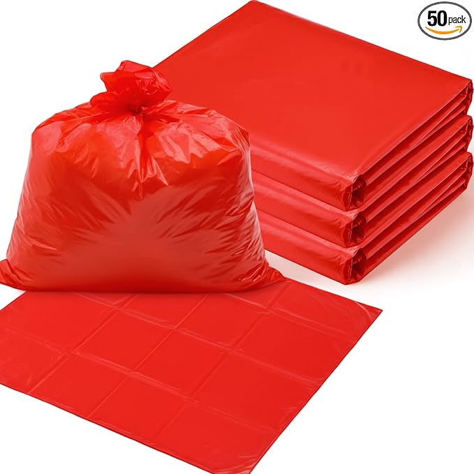 50 Pack Biohazard Waste Bags 30 Gallon Red Trash Liner 31.5 x 35.4 No Leak Trash Bags for Hospital Use Infectious Waste Disposal