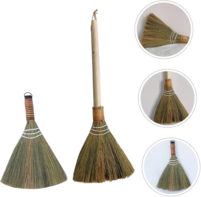 2pcs Handmade Soft Brooms with Detachable Handles Rustic Manual Cleaning Brushes for Indoor and Outdoor Home Use Space-Saving Lightweight Design