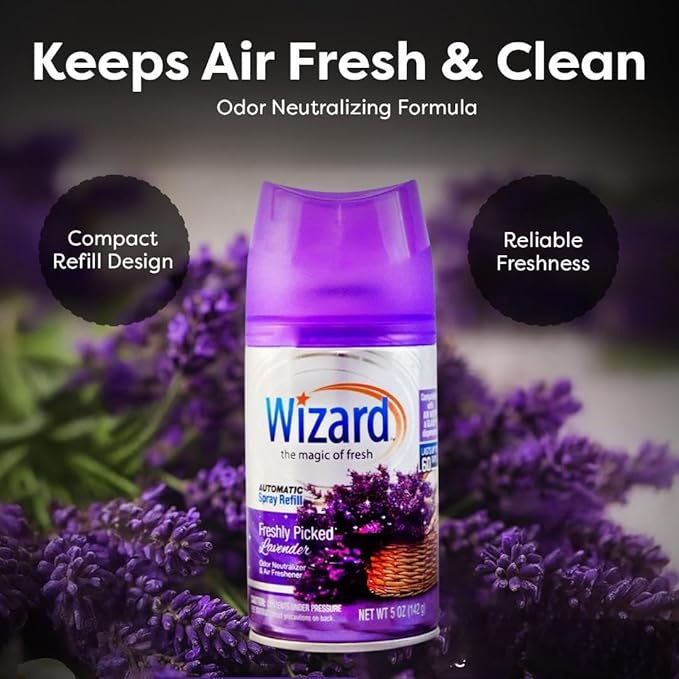 12 WIZARD AUTOMATIC SPRAY REFILLS FRESHLEY PICKED LAVENDER 5 oz
