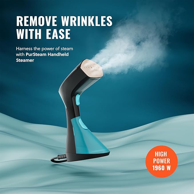 PurSteam Handheld Garment Steamer for Clothes – Powerful Wrinkle Remover with 3 Steam Settings Large Removable Water Tank and Fast Heat-Up – Portable Fabric Steamer for Home &amp Travel