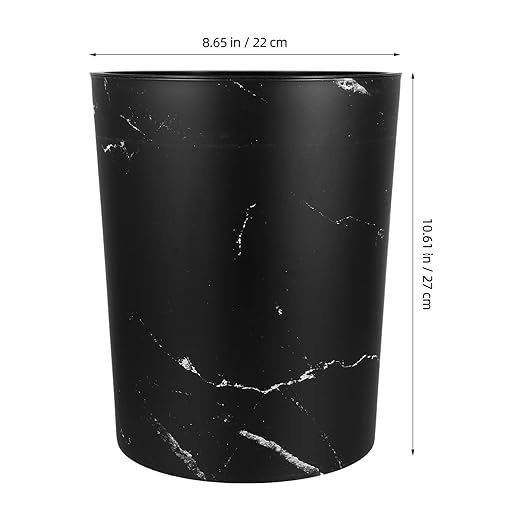 Black Marble Small Wastebasket with Press Ring Plastic Home Office Trash Can for Bathroom Storage and Recycling