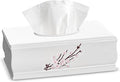 Creative Scents Vanda Rectangle Tissue Box Cover - Decorative Cherry Blossom Tissue Holder for Bathroom - White Tissue Box Holder Rectangular with Durable Bottom Slider - White Bathroom Accessories
