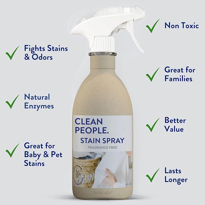 The Clean People Stain Remover Spray - Simple Clean Ingredients - Laundry Spot Treatment for Food Pet &amp Baby Stains - Boosted with Enzymes - Fabric Safe - 16oz (2 Pack)…