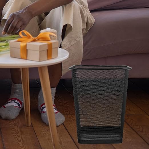 Housoutil 2Pcs Metal Mesh Wastebaskets Quadrilateral Frame Trash Cans in Black Small and Large Size Ventilated Garbage Containers for Home and Office Desk Use