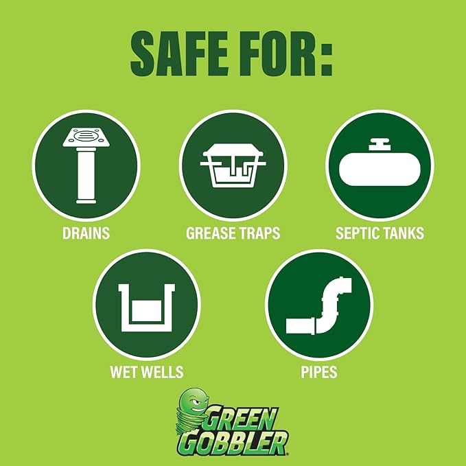 Green Gobbler ENZYMES for Grease Trap &amp Sewer - Controls Foul Odors &amp Breaks down Grease Paper Fat &amp Oil in Sewer Lines Septic Tanks &amp Grease Traps (4 Gallon Case)