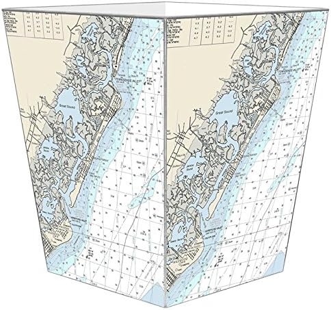 Marye-Kelley-Avalon &amp Stone Harbor New Jersey Nautical Chart Wastepaper Basket Decoupage Wood Decorative Wastebasket for Kitchen Bathroom Bedroom Living Room Handmade Made in The USA