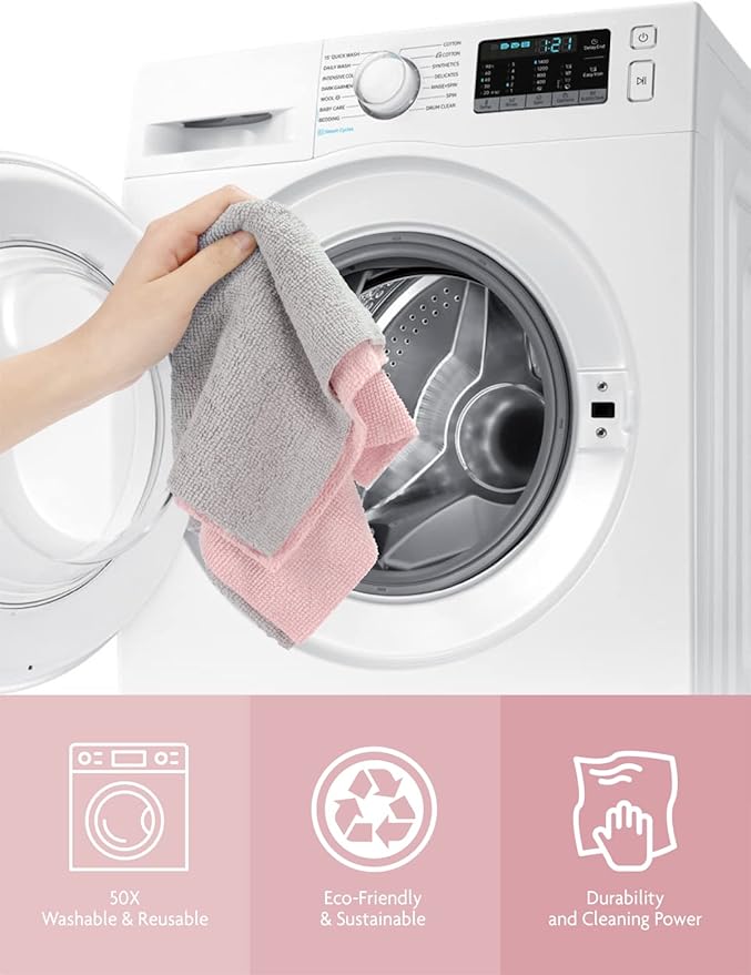 Fantasticlean Microfiber Cleaning Cloth Roll -40 Pack Tear Away Microfiber Towels 12 x 12 Reusable Washable Lint Free Ultra Absorbent Dishcloth for Car Pet Kitchen Cleaning Supplies (Pink)