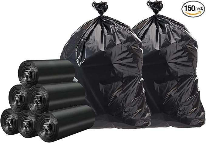 50 Gallons Trash Bags 150 Bags Extra Large 47 x 43 Inch Strong Tall Black Garbage Bags 0.72 Millimeter 6 Rolls Thickened Waste Bags Ideal for Home Kitchen Restaurant Office Garden