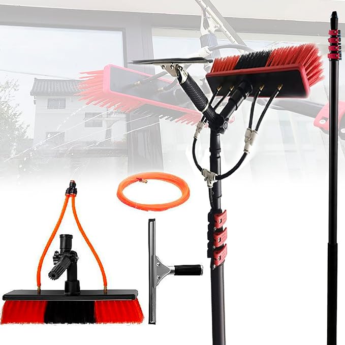 39 FT Water Fed Pole KitLength Water Fed Brush20m Water Pipe Cleaning SystemOutdoor Window Cleaner Window Cleaning Toolfor Caravan Solar Panel Deck35CM Brush HeadAdjustable Long Pole20FT/6M