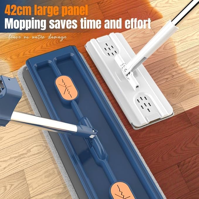 2024 New Large Flat Mop for Wet and Dry Use 54 Adjustable Stainless Steel Long Handle with 2 Washable Microfiber Pads 360 Rotating Dust Mop 12027(White Mop+Bucket with 6 Mop Pads)