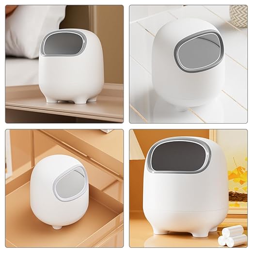 Creative Cartoon Desktop Trash Can Rubbish Bin Lid for Office Kitchen Bedroom Sturdy Wastebasket No Peculiar Smell Easy to Clean Space-Saving Design
