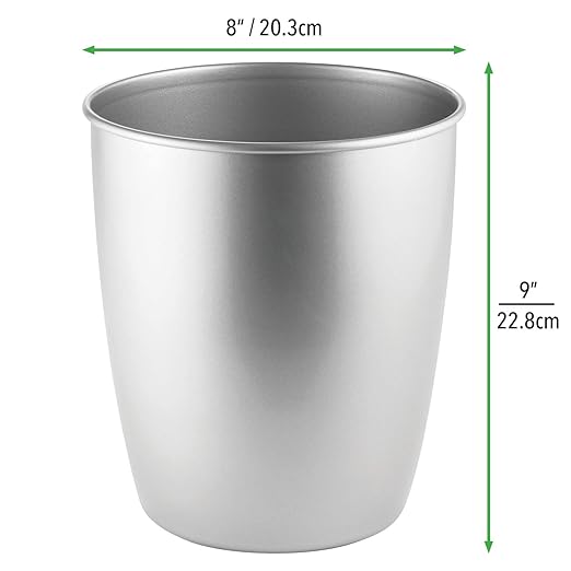 mDesign Small Steel Round Trash Can Bucket - 1.5 Gallon Wastebasket Garbage Container Bin for Bathroom Powder Room Bedroom Kitchen Home Office - Hamill Collection - Chrome