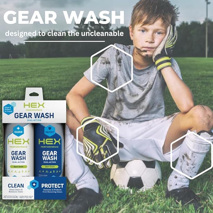 HEX Performance Sport Scent Dual Action Gear Wash 16oz - Designed for Lacrosse Pads Hockey Gear Football Pads Boxing Gloves Compression Apparel Outerwear Wetsuits Braces