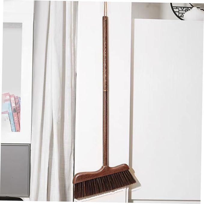 Long Handle Wood Broom with Soft Bristles Ergonomic Floor Cleaning Brush for Home and Kitchen Dust Sweeper for Corners and Under Furniture Static Household Cleaning Tool