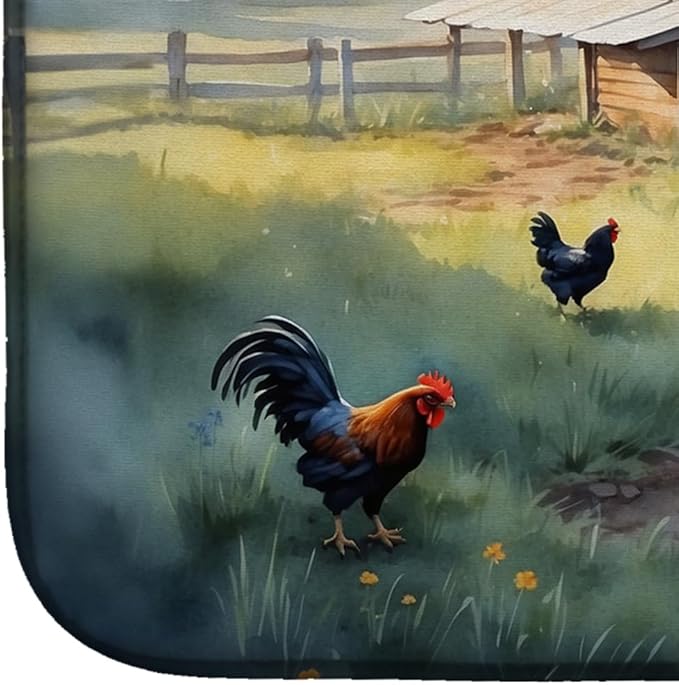 Caroline's Treasures Chicken Coop at Dawn Dish Drying Mat Absorbent Dish Drying Mat Pad for Kitchen Counter Dish Drainer Mat for Countertop 14 x 21 Multicolor