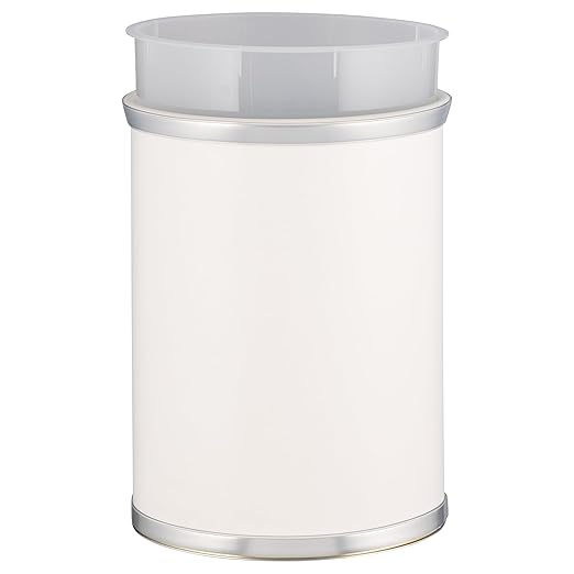 Kraftware Sophisticates Oval Wastebasket with Plastic Liner Adding Classic Style to The Bathroom and All Other Rooms in The Home or Office 13 Quart Capacity 2 Piece Set White with Brushed Chrome