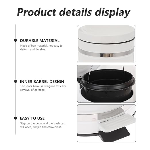 Sosoport Step-on Trash Can with Lid 5.3 Gallon Round Roman Pattern Pedal Garbage Bin Iron Industrial Style Waste Basket for Bathroom and Home Office Use