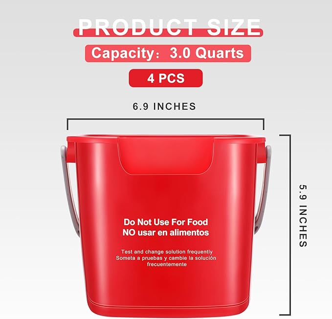 Yaomiao 4 Pcs Cleaning Bucket 3 Quart Small Sanitizing Square Bucket Detergent Pail with Measurements Spout and Handle for Home Commercial Use Restaurant Kitchen Office (RedYellowBlueGreen)