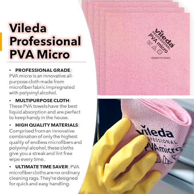 Vileda Professional | PVA Microfiber Cloth Red | All Purpose Cleaning Shammy | Synthetic Chamois Towel | Smooth &amp Absorbent Materials | 5 Pack