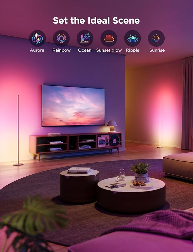 Govee RGBIC Floor Lamp Basic 2-Pack Compatible with Alexa LED Smart Standing Lamp with Voice Control Color Changing Bedside Floor Lamp for Bedroom Nightstand Corner Lights Black