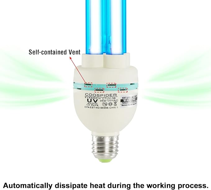 36 Watts UVC Light Bulb UV Lamp for Basement/Storehouse/Car E26 110V CTUV-36 (Ozone Free)