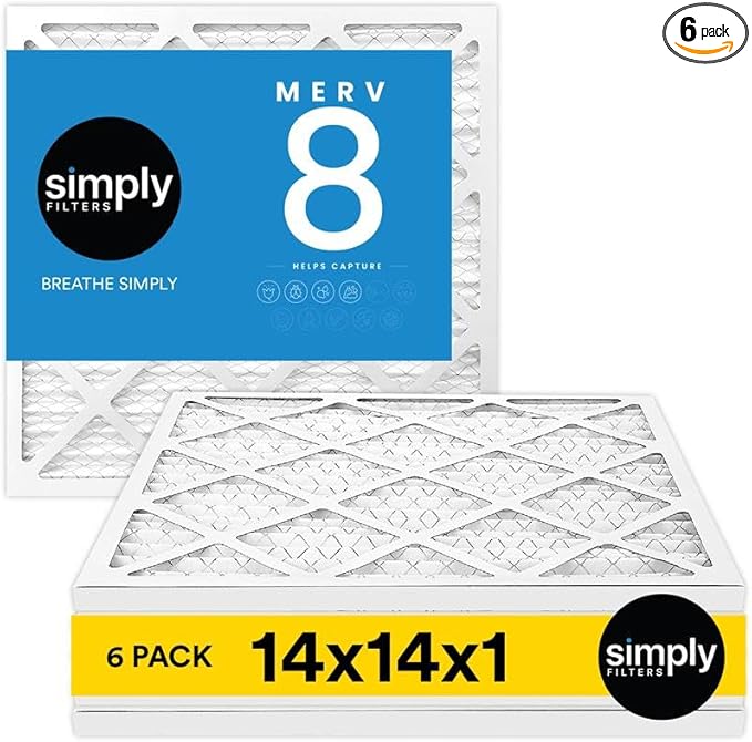Simply 14x14x1 Air Filter MERV 8 6 Pack For Home AC Furnace &amp HVAC (Actual Size: 13.75x13.75x0.75) DUST Pet &amp Allergy Control