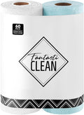 Fantasticlean Microfiber Cleaning Cloth Roll -60 Pack Tear Away Microfiber Towels 12 x 12 Reusable Washable Scratch Free Ultra Absorbent Dishcloth for All-Around Cleaning (White &amp Blue)