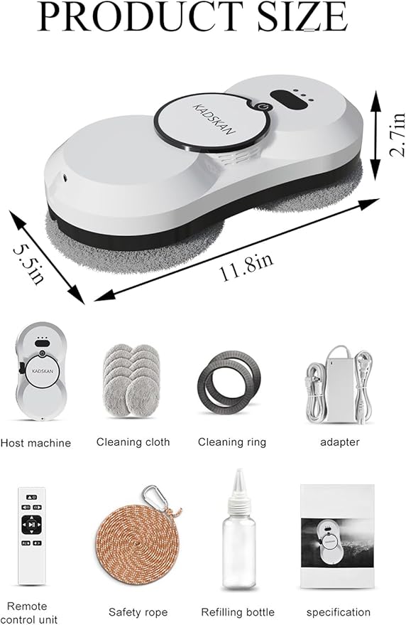 Window Cleaning Robot Automatic Window Cleaner with Water Spray for Windows/Tiles/Class Door Inside/Outside 5600Pa Suction Power 3.0 Path Planning Remote Control