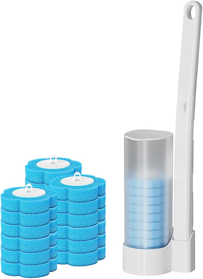 Disposable Toilet Cleaning System Toilet Brush with Holder and 18 Pre-Loaded Refill Heads Multi-Surface Cleaning Tool for Toilet Sink Bathroom Glass &amp Floor (Ocean)
